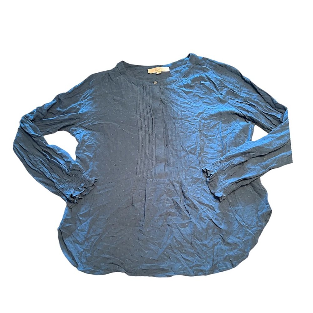 Loft Blue Long Sleeve Applique Long Sleeve Blouse